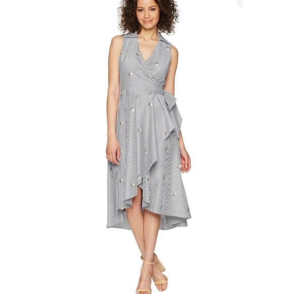Calvin Klein Dresses & Skirts - CALVIN KLEIN Women’s Embroidered-Stripe Faux Wrap Midi Dress